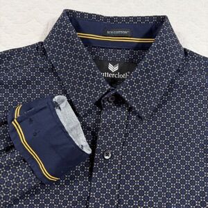 Buttercloth Mens M Slim Fit Long Sleeve Button Down Shirt Navy Geometric Print